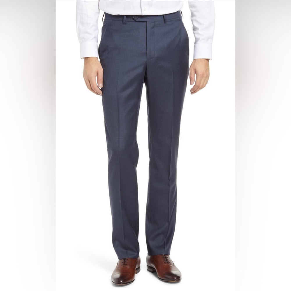 Santorelli Roma Flat Front Wool Dress Pants